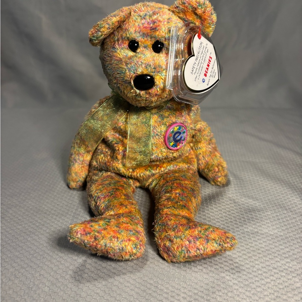 Ty Beanie Baby Speckles E Multi-Color Bear-Green Bow 2000